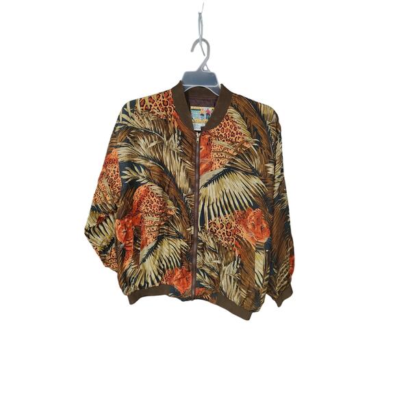 Vintage Atlantic Beach Jungle Print Silk Jacket women's XL - Picture 1 of 3